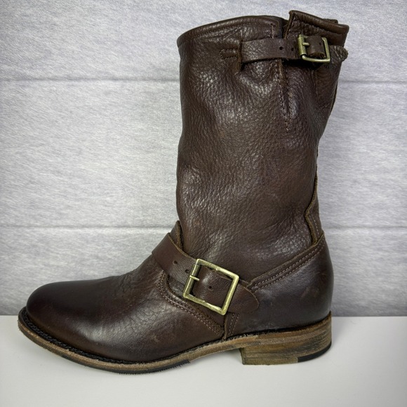 Vintage Brown Leather Moto Boots Women's 6 Buckle Made in‎ USA - Picture 7 of 13